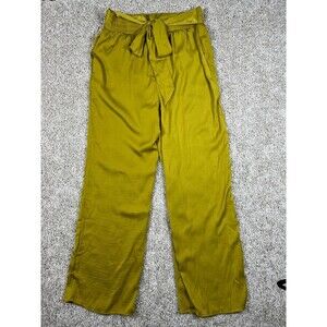 Melloday Satin Wide Leg Pants Women M Olive Green Tie Waist Lounge Boho